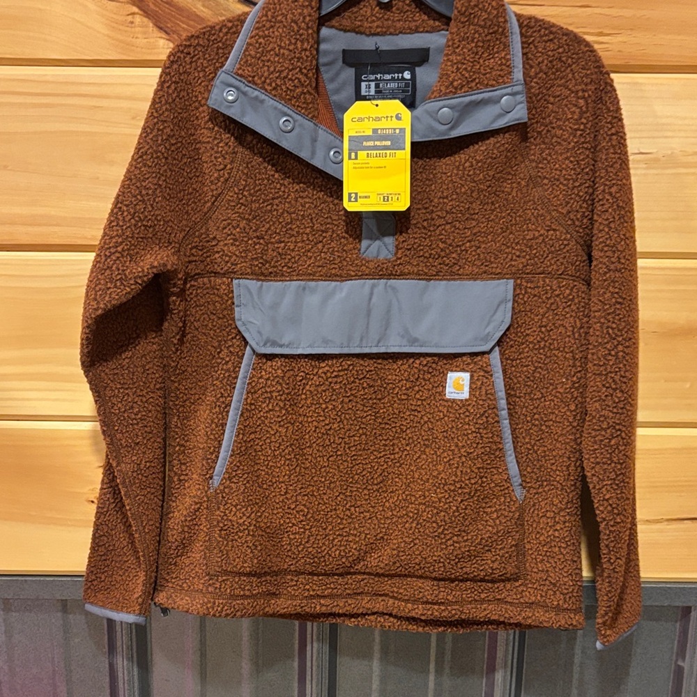 Carhartt Relaxed fit Sherpa Pullover in Brown and Gray New with tags size xs